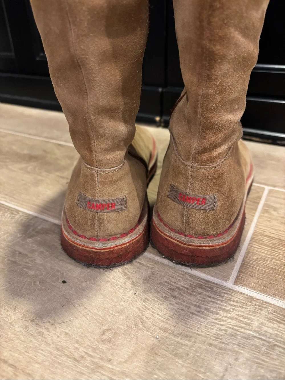 Beautiful Rare Camper Suede Zip Knee-High Boots Tan Red Portugal Women’s 5.5